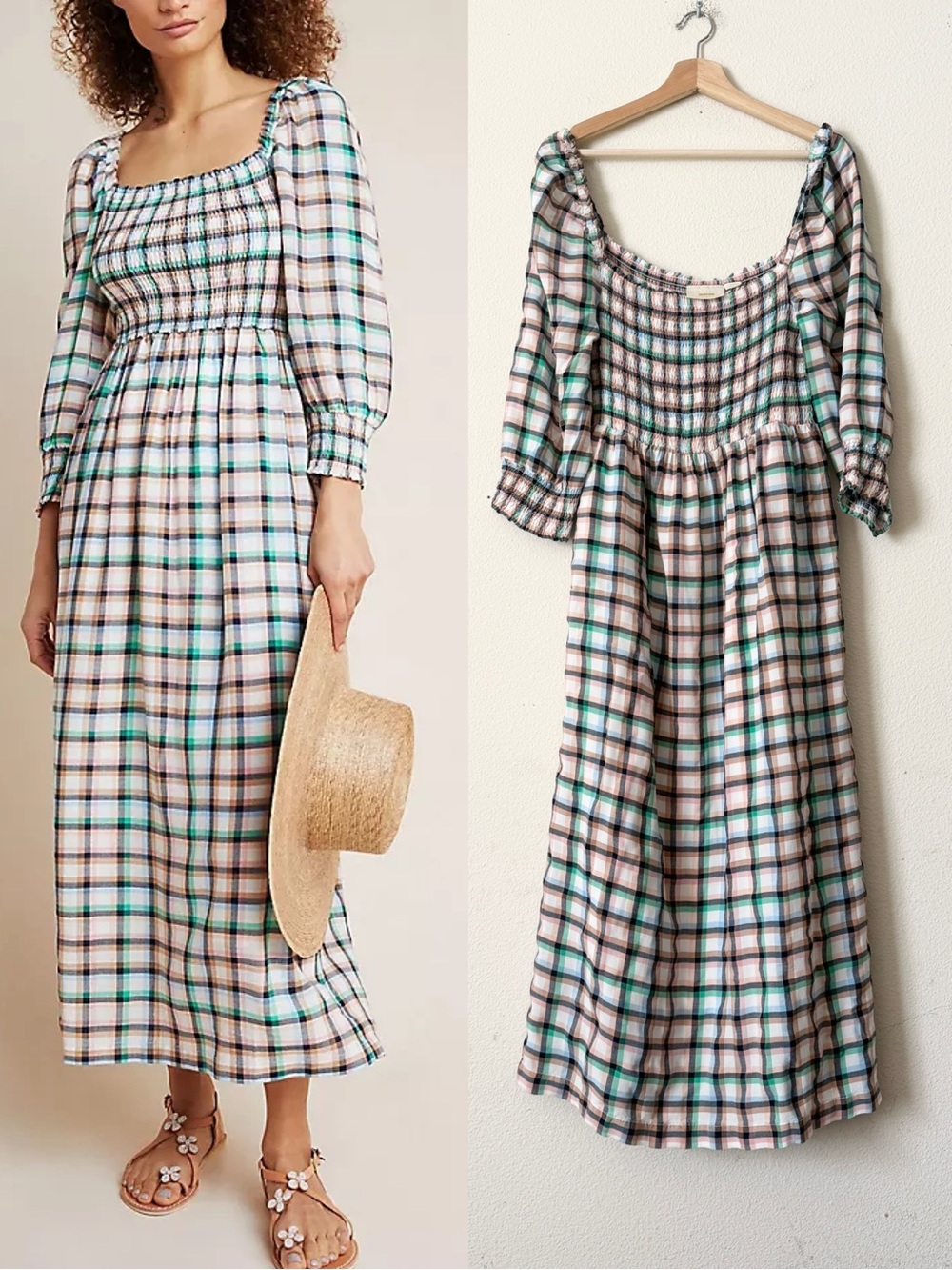 Anthropologie Maeve MEDIUM Cerie smocked plaid maxi dress